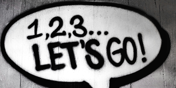 Sprechblase mit Text 123 lets go